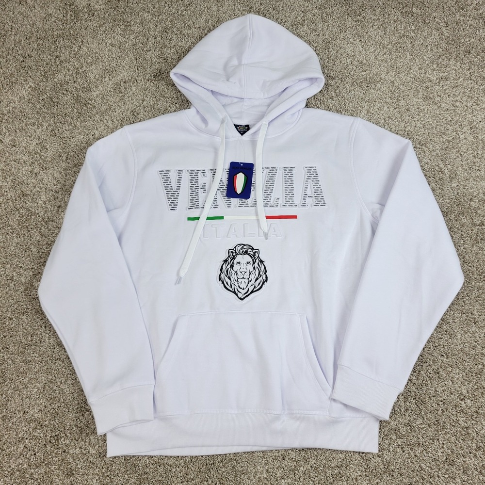 NWT Star Venezia Italia Mens XL White Fleece Spellout Hoodie Jacket